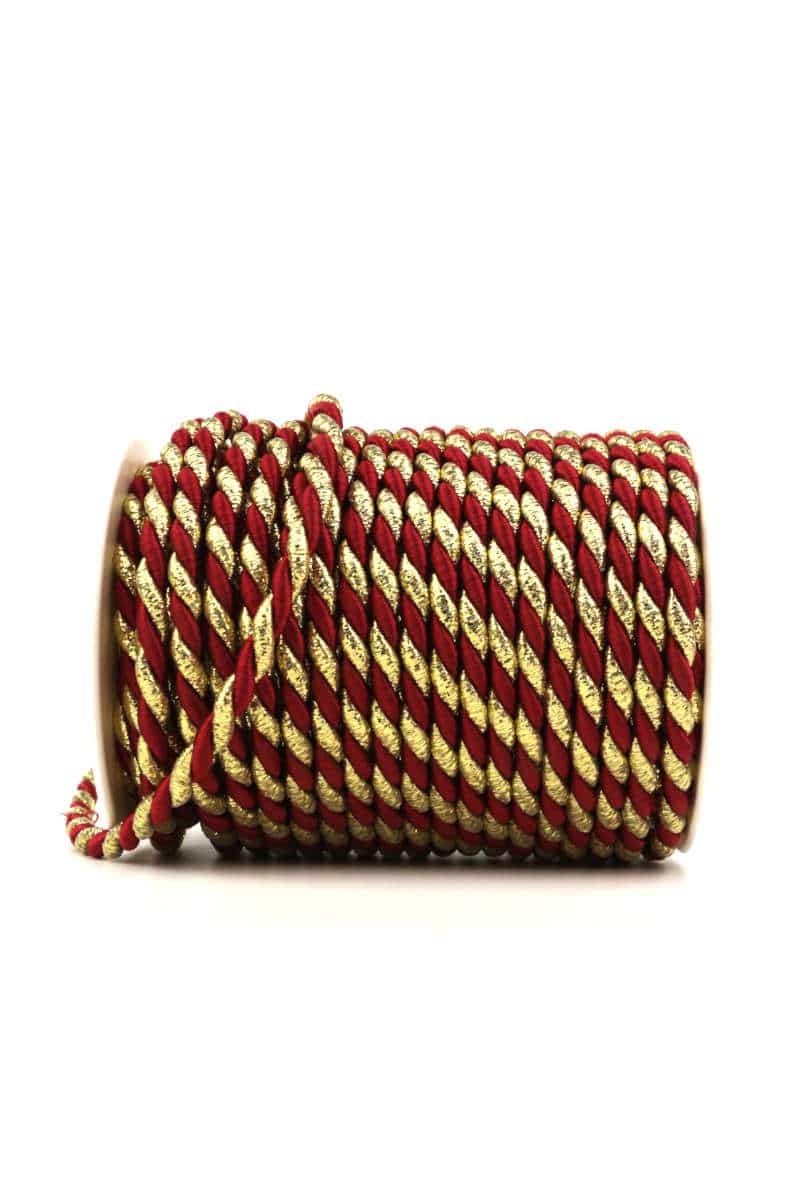 Cord, 2-coloured bordeaux-gold, 6 mm thick