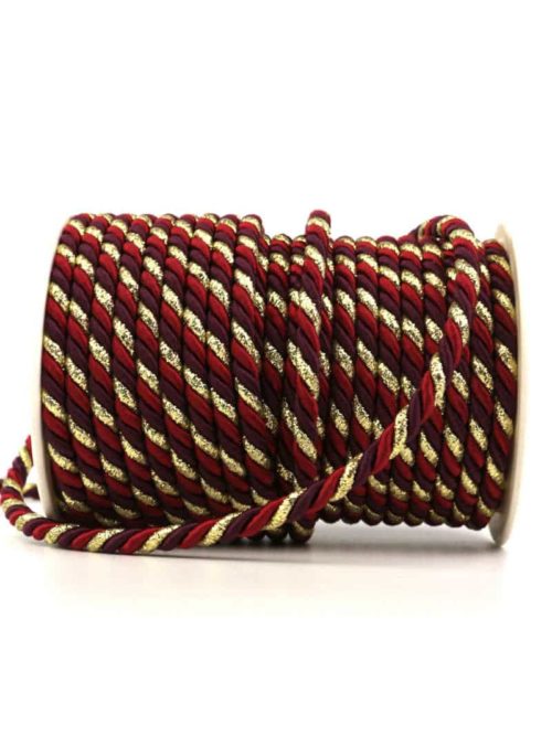 cord, 3-coloured red-bordeaux-gold, 6 mm thick