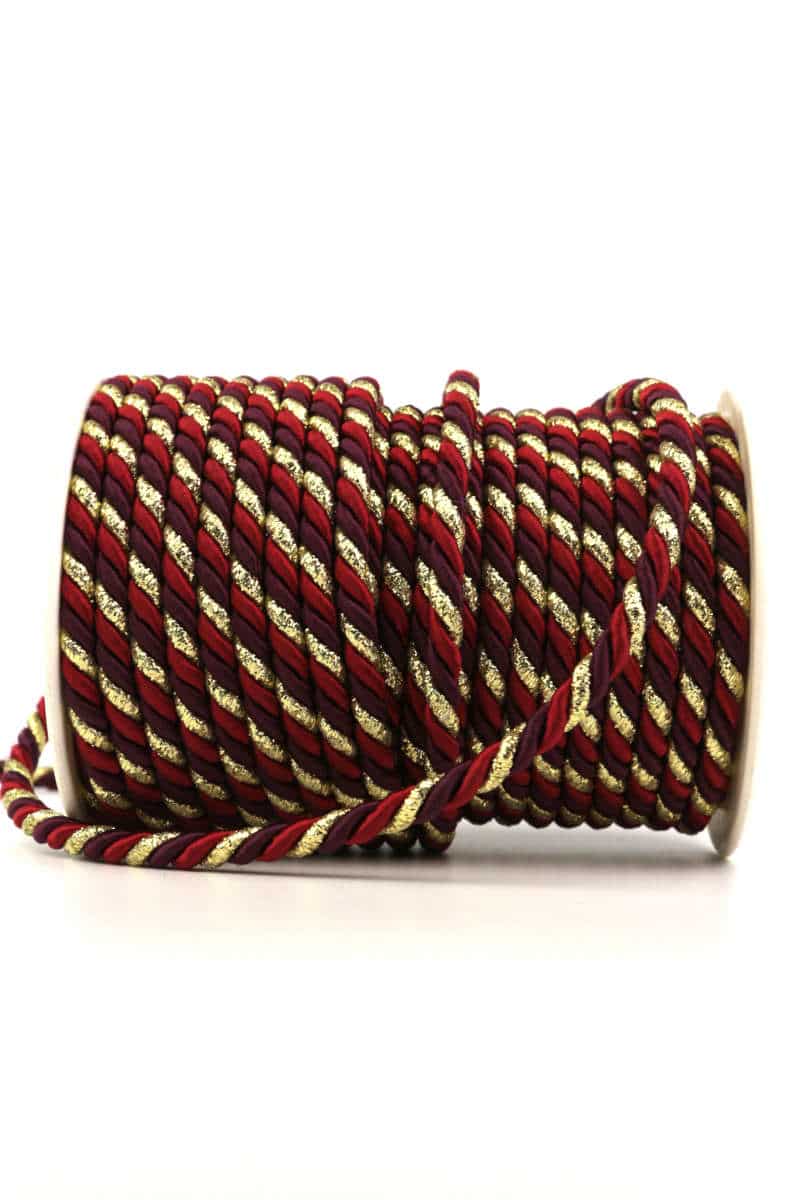 cord, 3-coloured red-bordeaux-gold, 6 mm thick