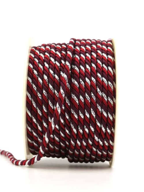 cord, 3-coloured red-bordeaux-silver, 4 mm thick