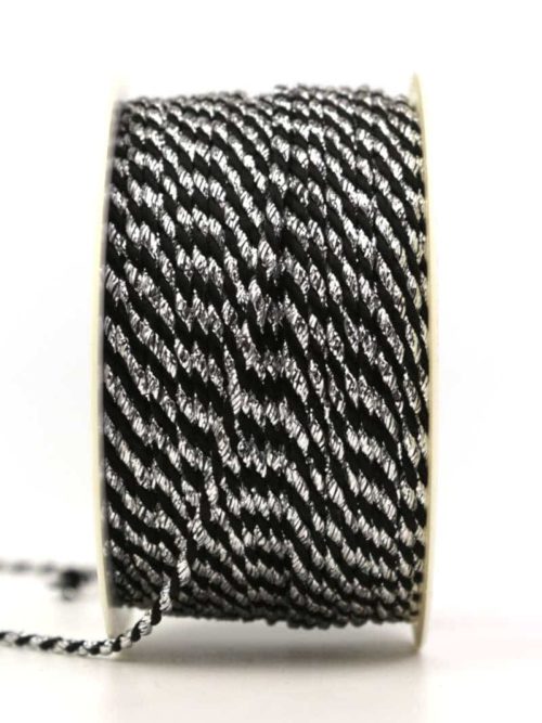 Cord, 2-coloured black-silver, 2 mm thick