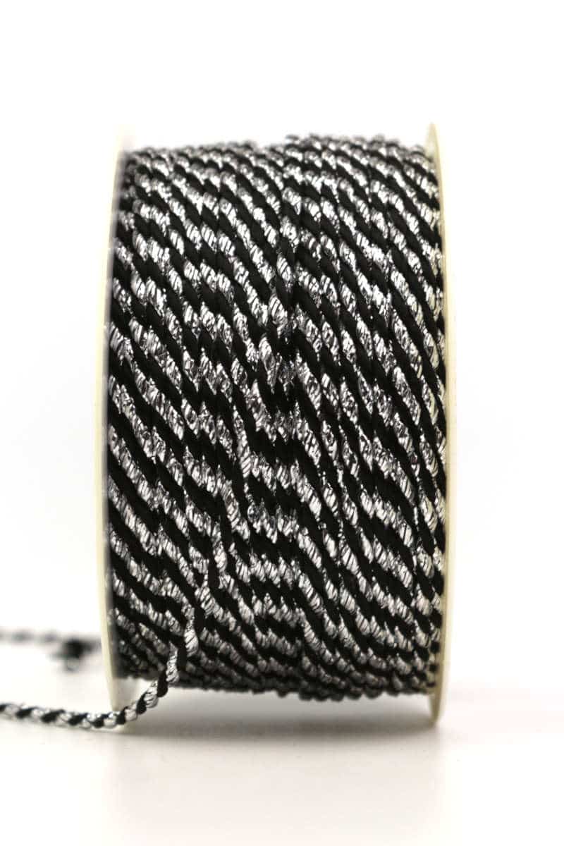 Cord, 2-coloured black-silver, 2 mm thick