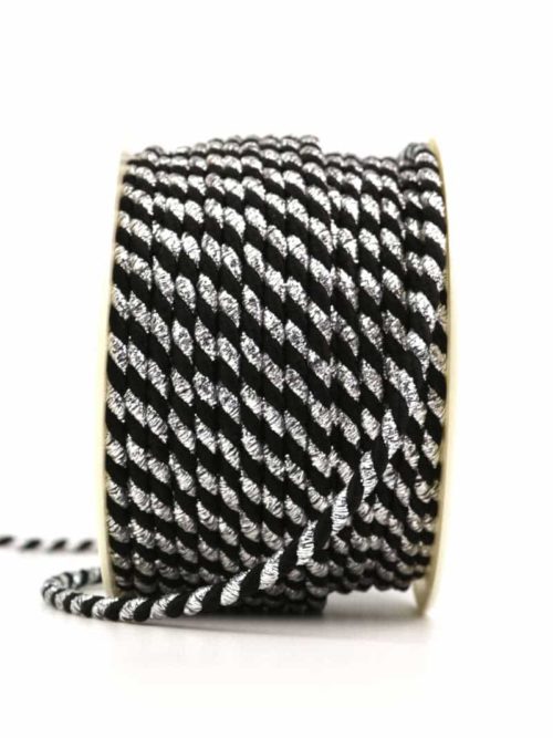 Cord, 2-coloured black-silver, 4 mm thick