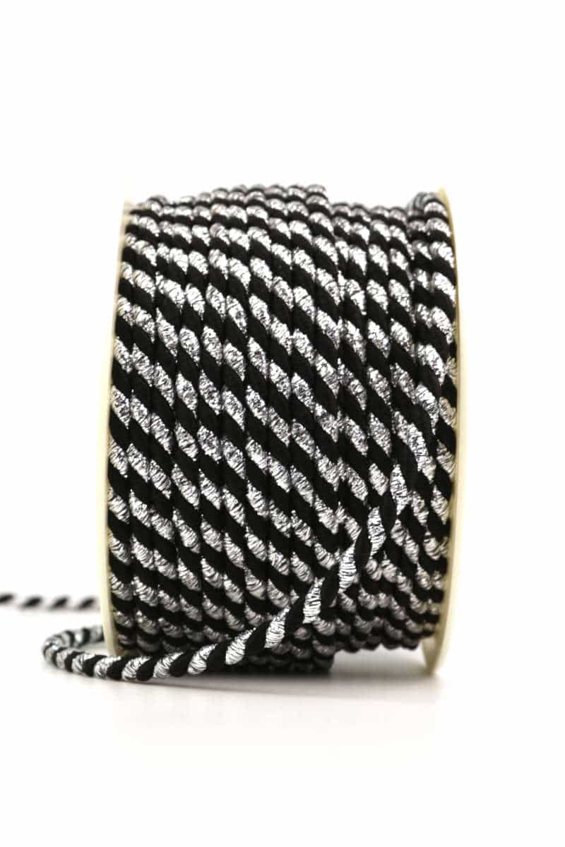 Cord, 2-coloured black-silver, 4 mm thick