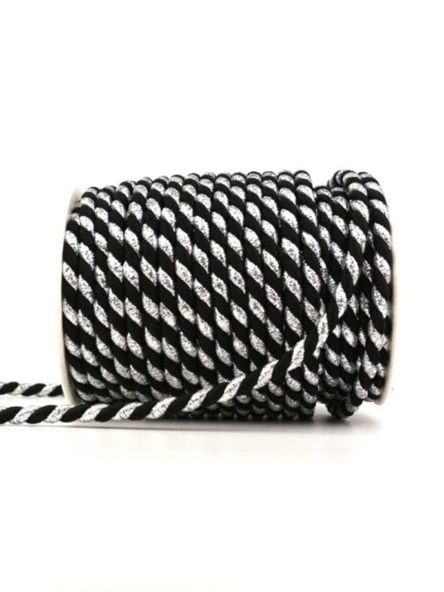 Cord, 2-coloured black-silver, 6 mm thick