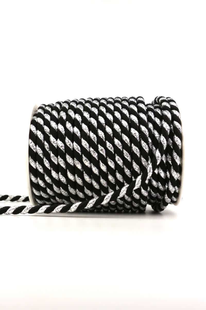 Cord, 2-coloured black-silver, 6 mm thick