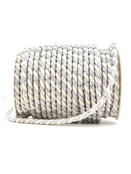 cord, 2-coloured white-silver, 6 mm thick