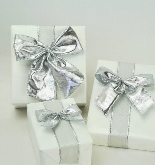 Lamé ribbon bow, silver, for gluing on