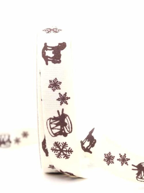 Linen ribbon children's Christmas, cream-brown, 25 mm