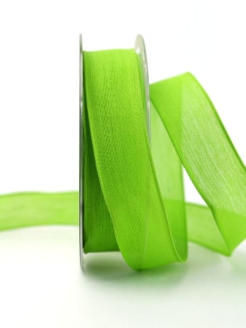 Linen ribbon light green, 25 mm, with wire