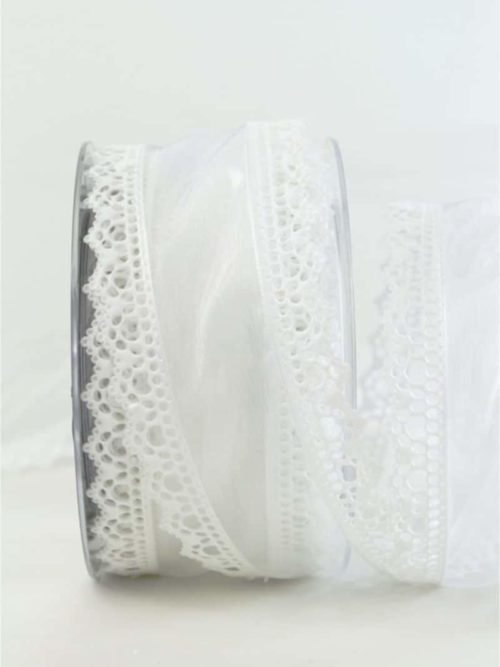 Luxurious decorative ribbon, white, 60 mm wide