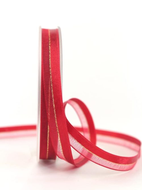 organza ribbon with satin strip red , 10 mm