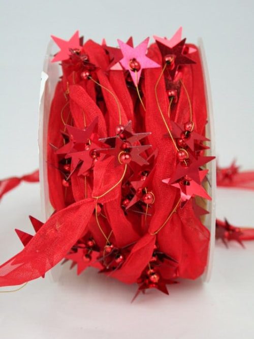 organza ribbon garland with stars, red