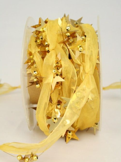 Organza ribbon garland with stars, gold