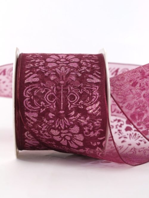 organza ribbon glitter ornament, cardinal red, 70 mm with wire edge