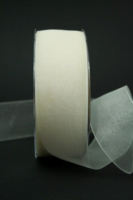 organza ribbon with selvedge, cream, 40 mm wide