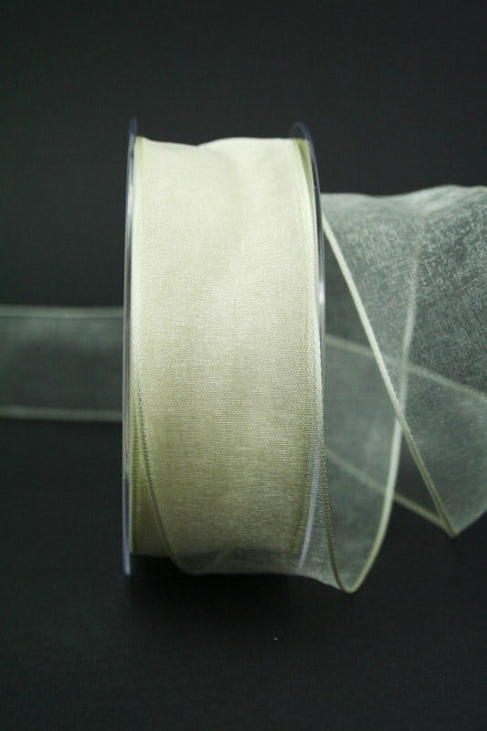 organza ribbon with wire edge, cream, 40 mm wide