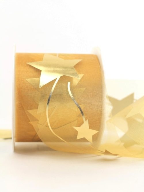 organza ribbon with golden stars, gold, 70 mm
