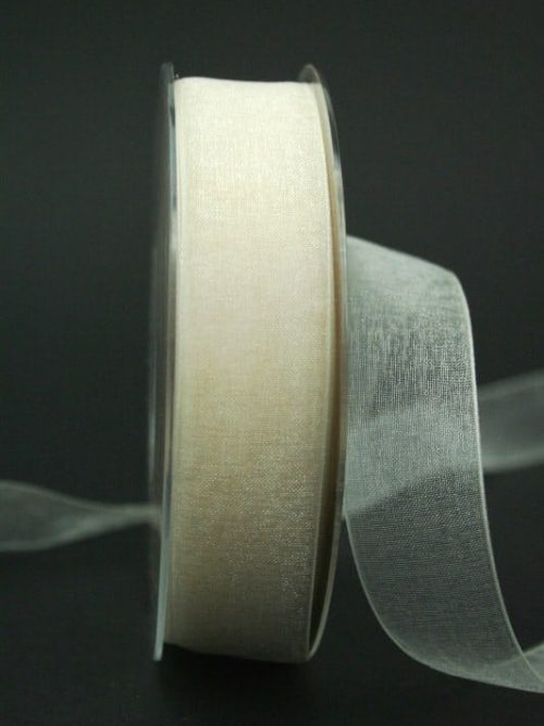 organza ribbon with selvedge, cream, 25 mm wide