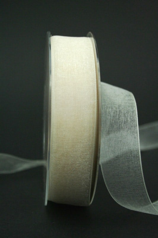 organza ribbon with selvedge, cream, 25 mm wide