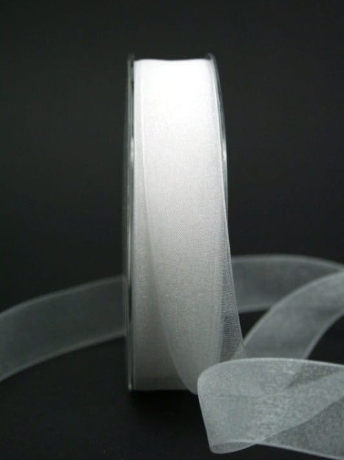 organza ribbon with selvedge, white, 25 mm wide