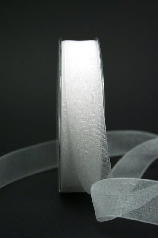 organza ribbon with selvedge, white, 25 mm wide