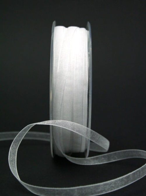 Narrow organza ribbon, white, 8 mm wide