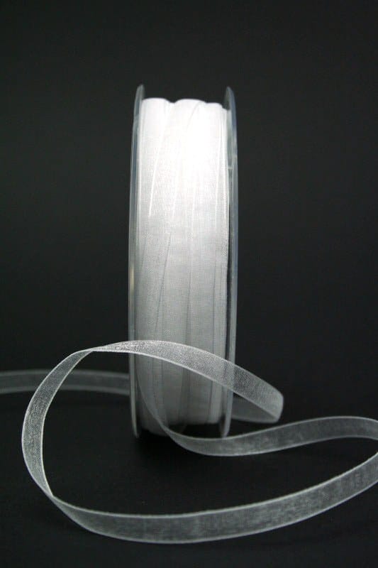 Narrow organza ribbon, white, 8 mm wide