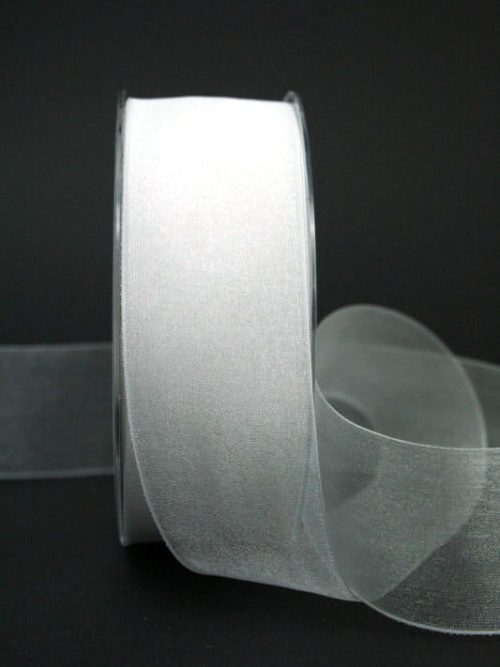 organza ribbon with selvedge, white, 40 mm wide