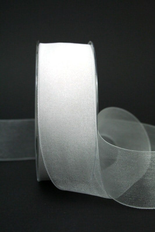 organza ribbon with selvedge, white, 40 mm wide