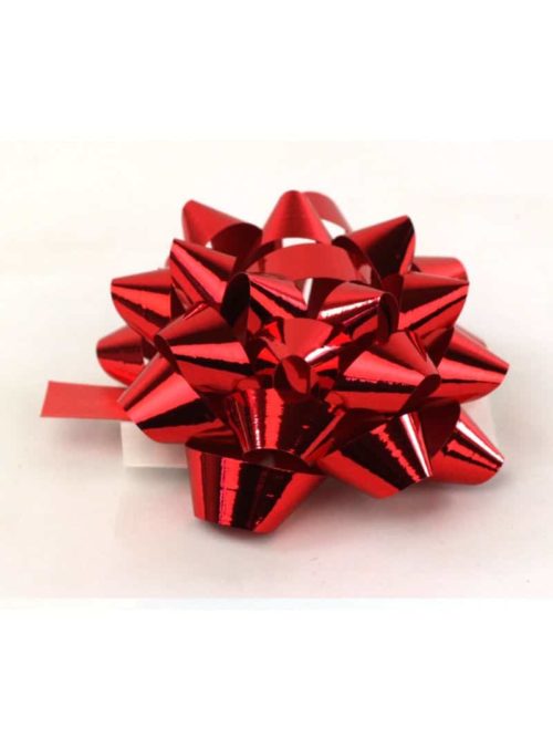 Polyband rosette, red metallic, 60 mm large, 25 pieces