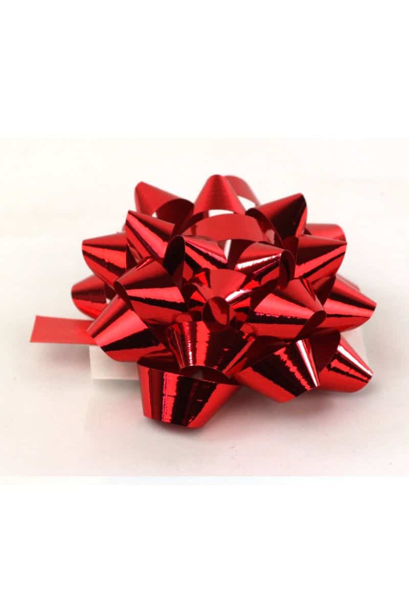 Polyband rosette, red metallic, 60 mm large, 25 pieces