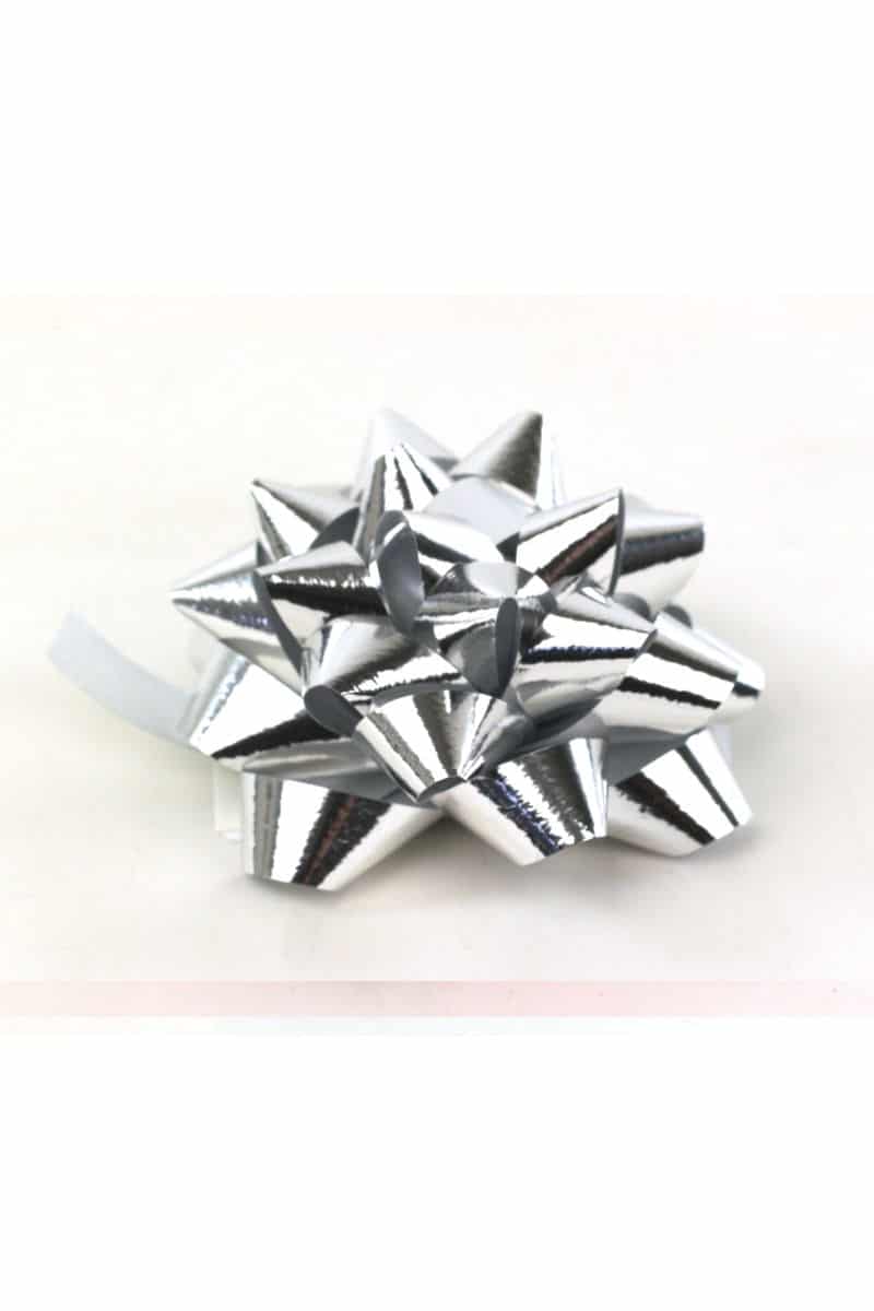 Polyband rosette, silver metallic, 60 mm large, 25 pieces