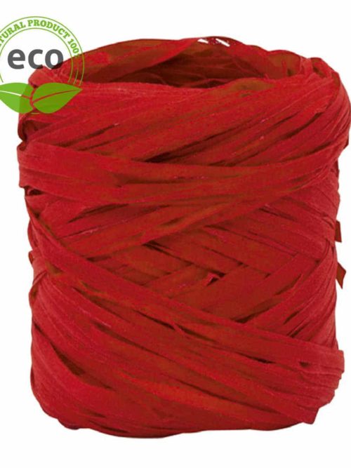 Natural raffia, red, 10 mm wide, ECO