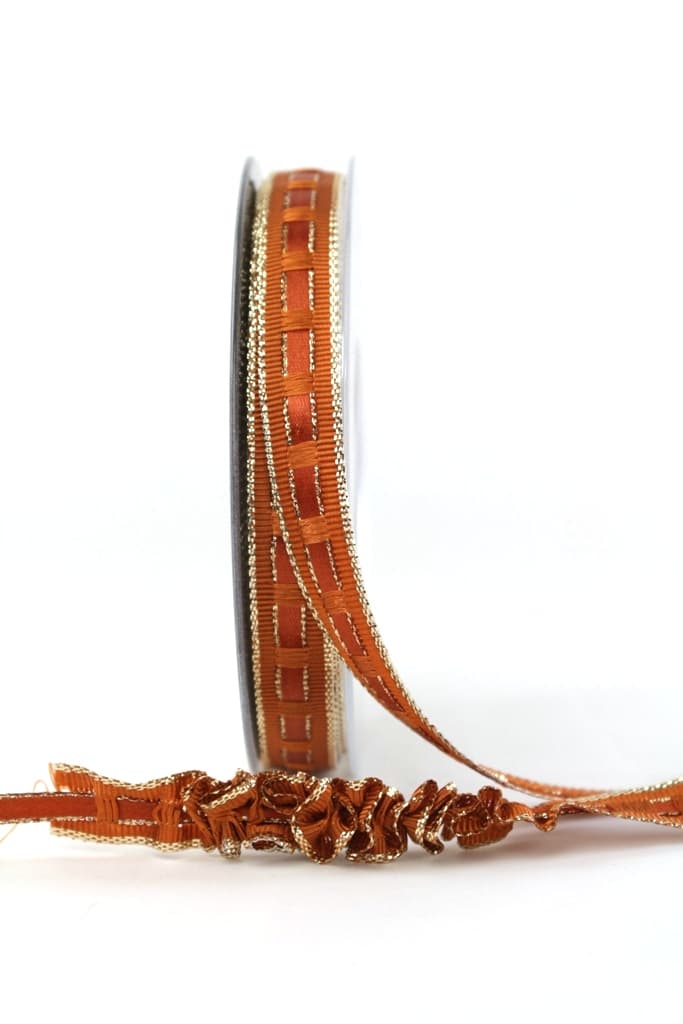 Decorative ribbon red/satin reddish-brown-gold, 15 mm wide