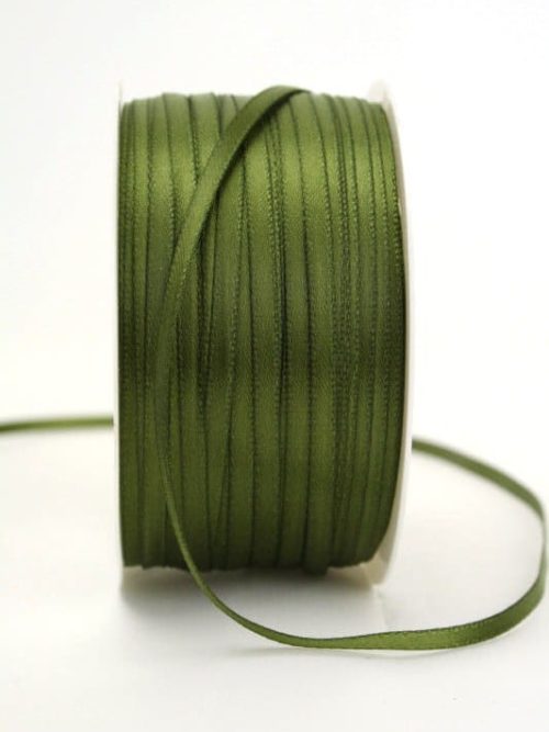 Satin ribbon 3mm, uni olive green