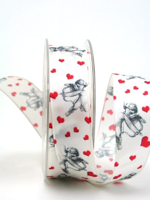 Satin ribbon with cupid, 25 mm wide