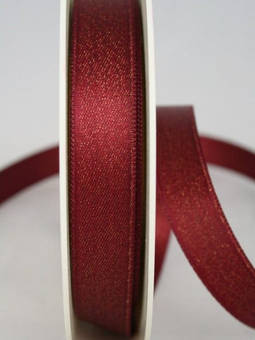 Shimmering satin ribbon bordeaux-gold, 15 mm wide