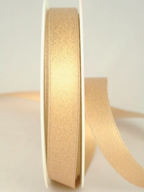 Shimmering satin ribbon cream-gold, 15 mm wide