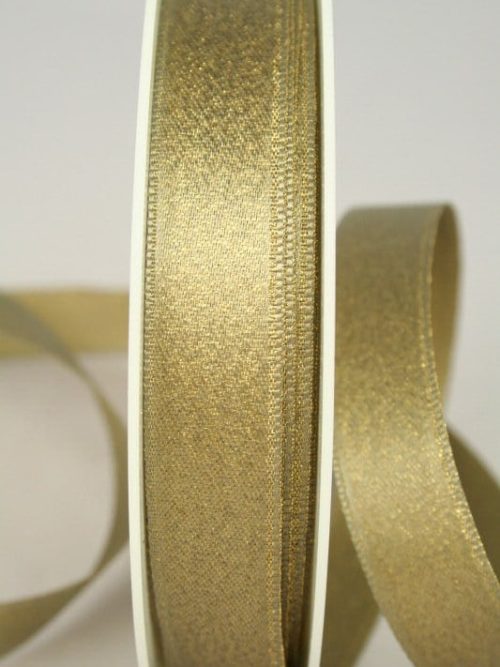 Shimmering satin ribbon old gold, 15 mm wide