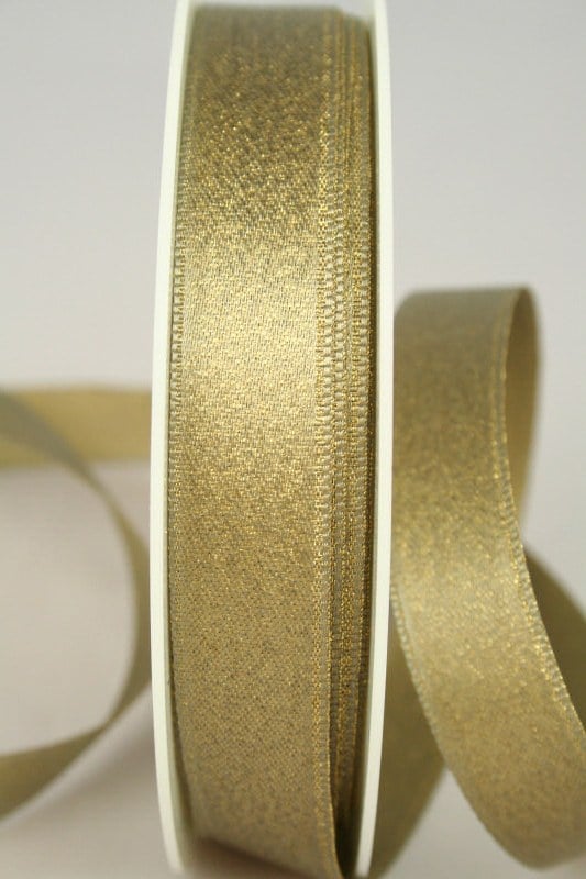 Shimmering satin ribbon old gold, 15 mm wide