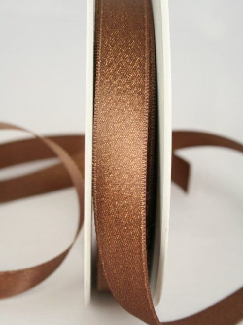 Shimmering satin ribbon brown-gold, 15 mm wide