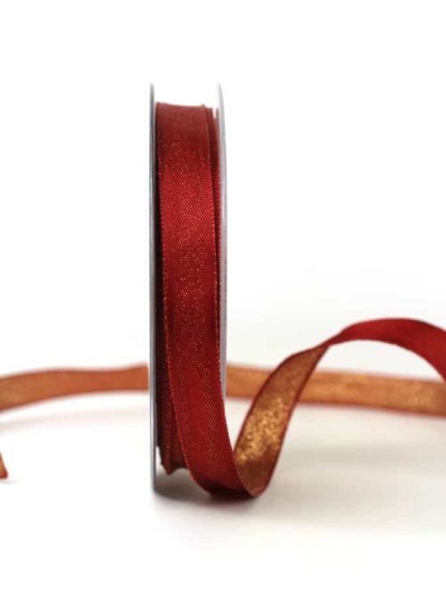Two-sided satin ribbon bordeaux-gold, 15 mm wide