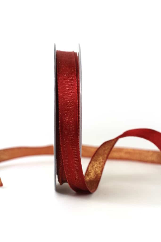 Two-sided satin ribbon bordeaux-gold, 15 mm wide