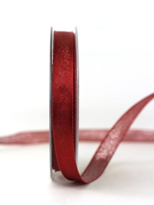 Two-sided satin ribbon bordeaux-silver, 15 mm wide