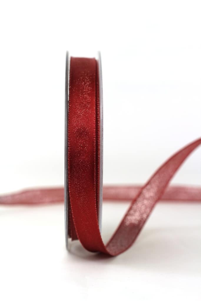 Two-sided satin ribbon bordeaux-silver, 15 mm wide