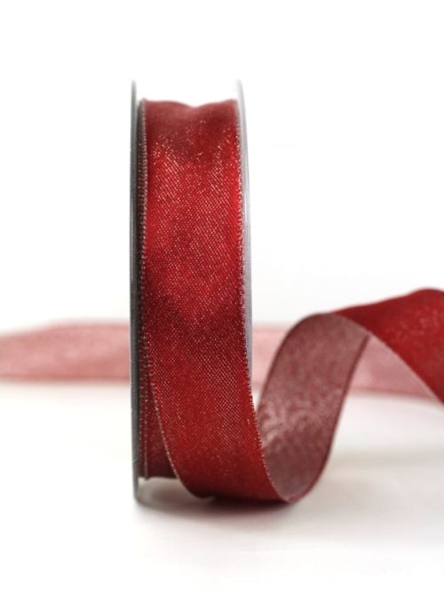 Two-sided satin ribbon bordeaux-silver, 25 mm wide