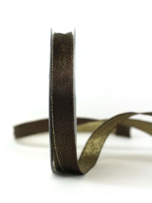 Two-sided satin ribbon brown-gold, 15 mm wide