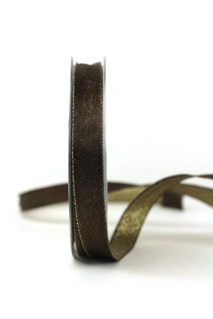 Two-sided satin ribbon brown-gold, 15 mm wide