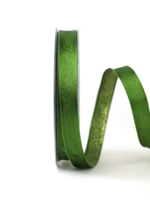 Two-sided satin ribbon green-gold, 15 mm wide